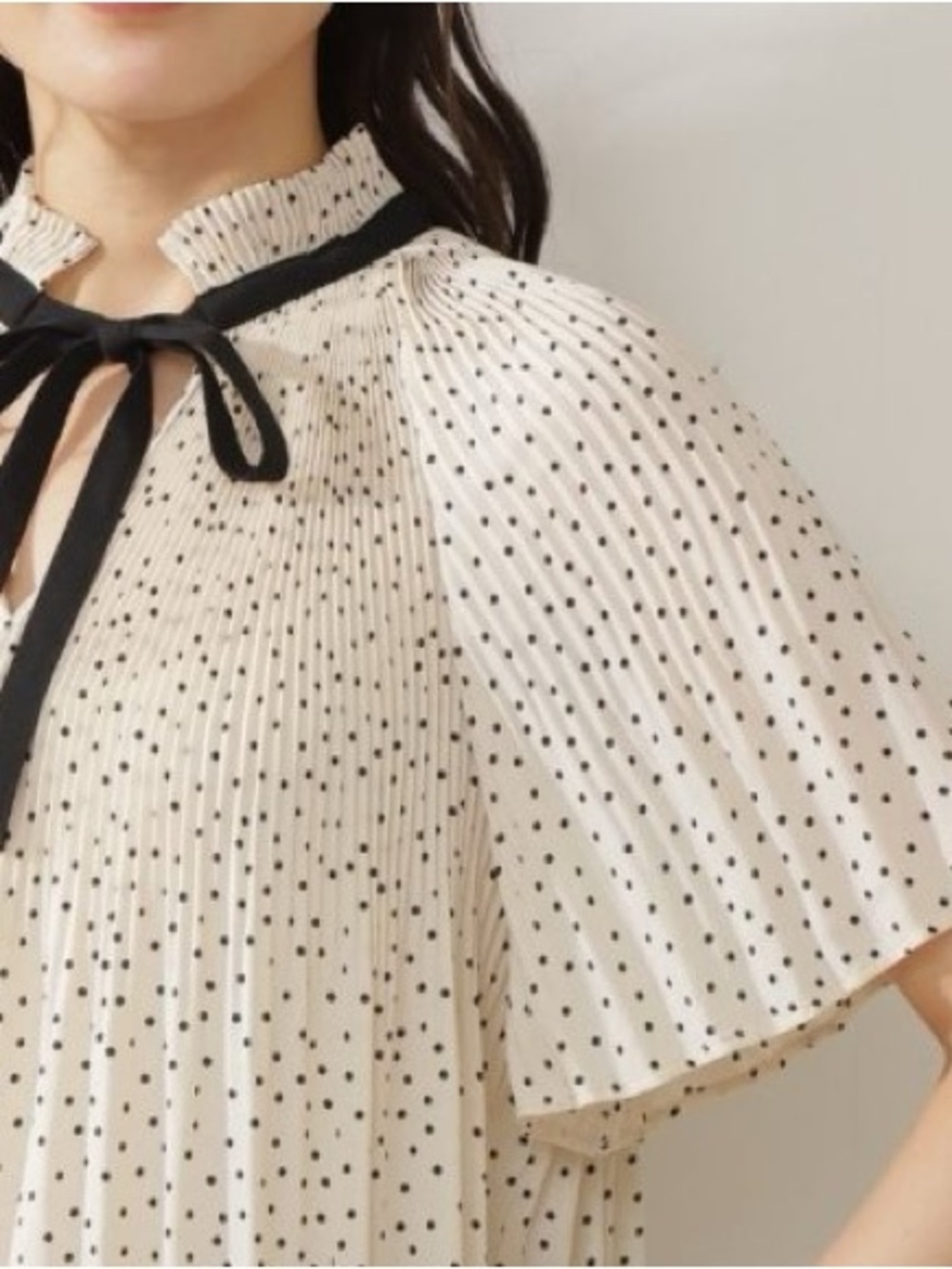 Max Studio Polka Dot Tie Neck Blouse in Cream & Black